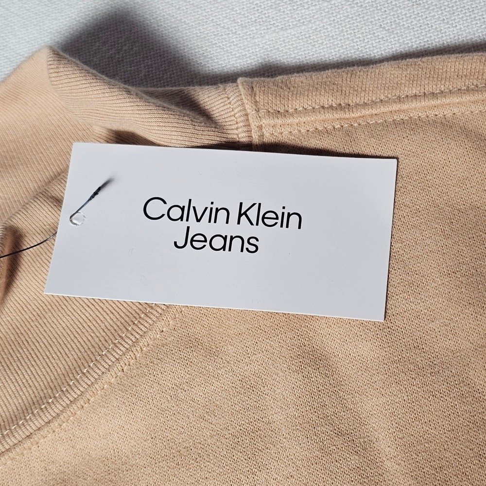 Calvin Klein Jeans Tan Mock Neck Logo Sweatshirt XL Pullover Graphic Sleeve Back - Picture 4 of 9